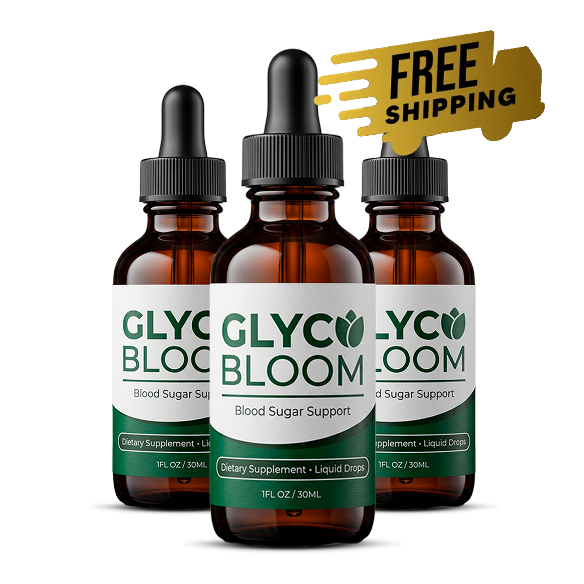 Three bottles of GlycoBloom blood sugar support liquid-drops
